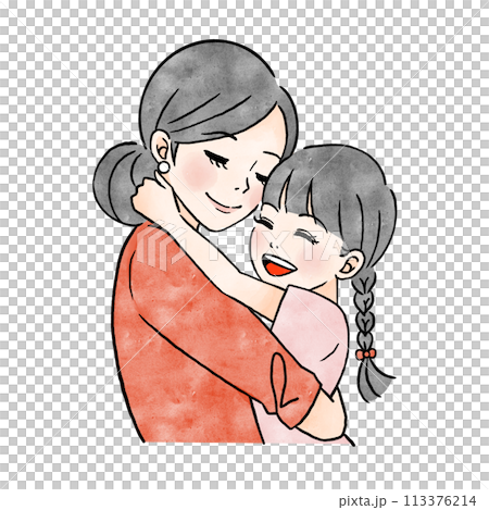 母と女の子が抱き合うイラスト 113376214