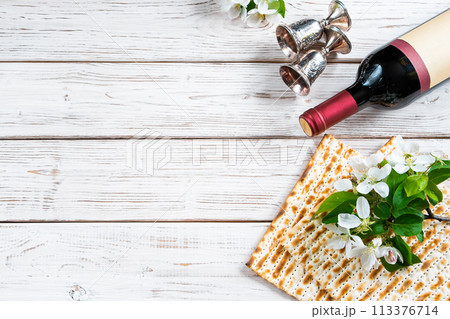 Celebrating Jewish religious holiday of Passover. 113376714