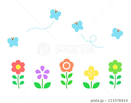 レトロな花と蝶のイラスト 113376914