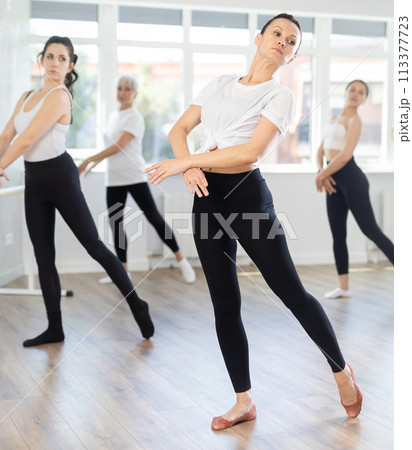 Group of women rehearsing ballet dance 113377723