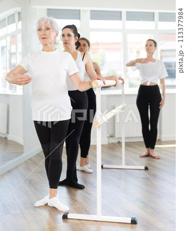 Adult woman teacher showing ballet movements Adult woman teacher showing ballet movements 113377984