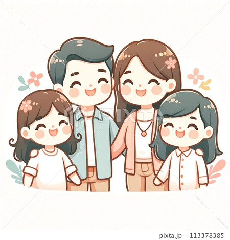 笑顔の4人家族 113378385