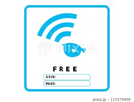 Wi-Fiマーク IDとパスワードが記載できる小鳥のフリーWifiの案内イラスト アイコン素材 113379400