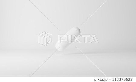 白背景に白のカプセル。錠剤。3D(横長) 白背景に白のカプセル。錠剤。3D(横長) 113379622