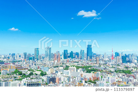 東京風景　青空に流れる雲 113379897