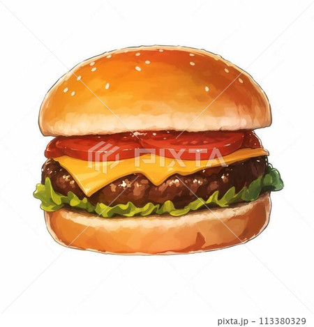 ハンバーガーセット、ハンバーガー、カロリー、お店、イラスト 113380329