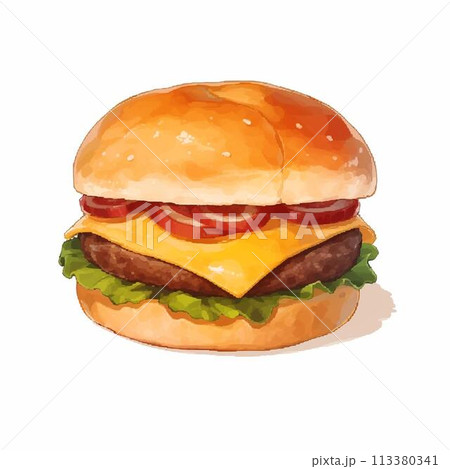 ハンバーガー、ハンバーガーのイラスト、カロリー、食べ物、お店、野菜 113380341
