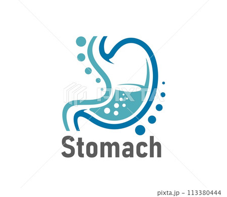Stomach icon, isolated vector gastroenterology emblem of healthy belly organ with bubbling acid. Symbol of digestive health, internal vitality, wellness and balance. Medical gastro sign for clinic 113380444