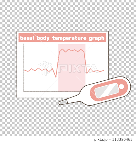 基礎体温表と体温計のイラスト。 113380463