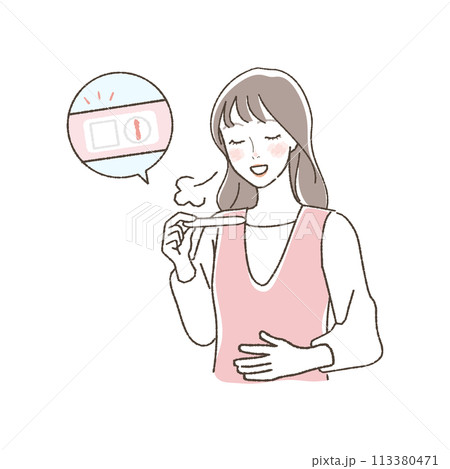 妊娠検査薬、陰性がでて安心する女性のイラスト。 妊娠検査薬、陰性がでて安心する女性のイラスト。 113380471