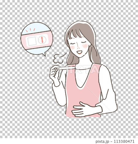 妊娠検査薬、陰性がでて安心する女性のイラスト。 妊娠検査薬、陰性がでて安心する女性のイラスト。 113380471