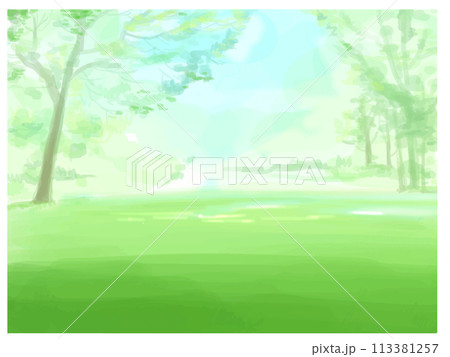 手書き水彩緑の風景 113381257