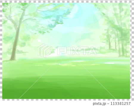手繪水彩綠色風景 113381257
