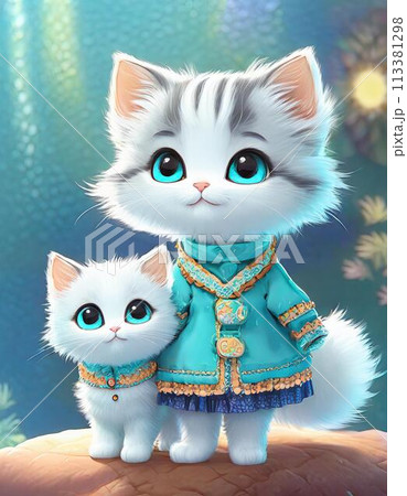 カワイイ白猫の親子 113381298