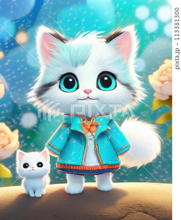 カワイイ白猫の親子 113381300