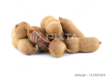 Tamarinds fruits isolated on white background Tamarinds fruits isolated on white background 113381424
