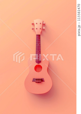 A guitar is displayed on a pink background 113381470