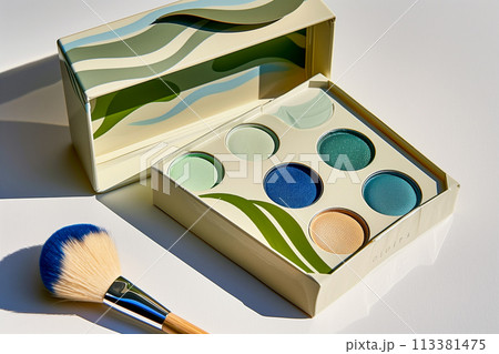 A makeup palette with six different shades of blue and green 113381475