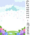 梅雨、背景、イラスト、雨、あじさい、明るい、縦型 113381479