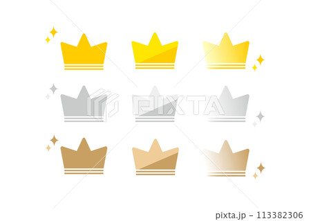金・銀・銅のかわいい王冠のアイコンセット 113382306