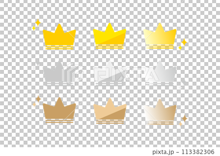 Cute gold, silver and bronze crown icon set 113382306