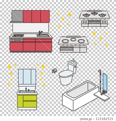 住宅リフォーム：水廻り設備4点セット（ビルトインコンロ付き） 113382515