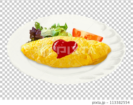Omelette (Heart Ketchup) with plate 113382554