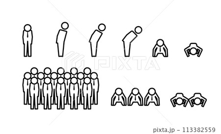 人型ピクトグラム ネクタイをつけたビジネスマン謝罪ポーズのセット 線幅可変 113382559