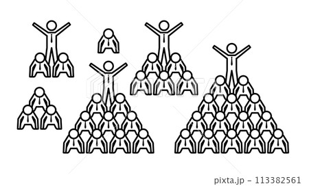 人型ピクトグラム ネクタイをつけたビジネスマン 人間ピラミッドのセット 線幅可変 113382561