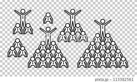 人型ピクトグラム ネクタイをつけたビジネスマン 人間ピラミッドのセット 線幅可変 113382561