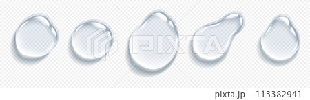 Clear liquid drops realistic vector illustration set Clear liquid drops realistic vector illustration set 113382941