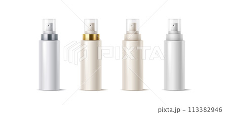 Blank spray bottles with clear plastic caps illustration set Blank spray bottles with clear plastic caps illustration set 113382946
