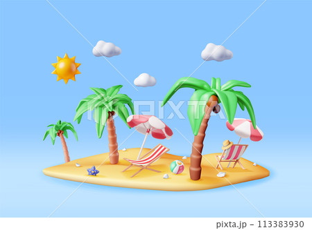 3D Deck Chair, Swim Ball, Starfish and Palm Tree. 3D Deck Chair, Swim Ball, Starfish and Palm Tree. 113383930