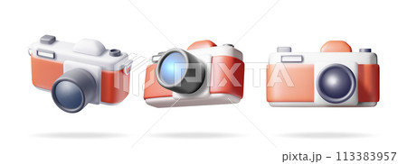 3d Set of Vintage Camera Isolated on White. 113383957