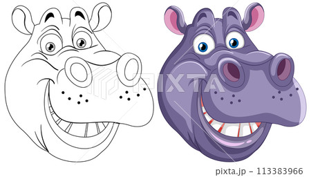 Happy Hippo Cartoon Before and After 113383966
