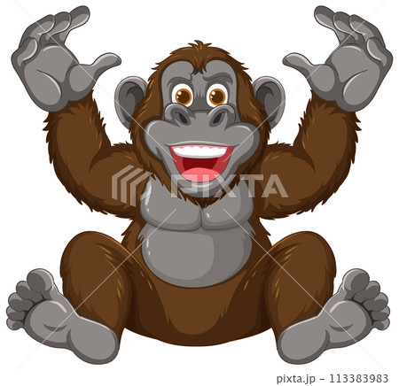 Cheerful Cartoon Gorilla Sitting 113383983