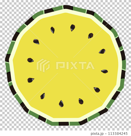 カットされた黄色い西瓜のイラスト素材 113384245