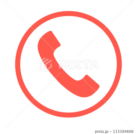 シンプルな赤色の電話アイコン シンプルな赤色の電話アイコン 113384606