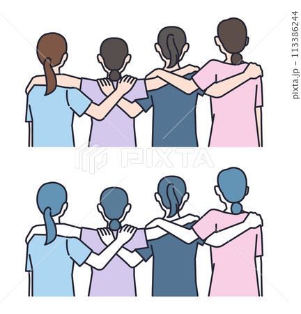 illustration of four nurses shoulder to shoulder 113386244