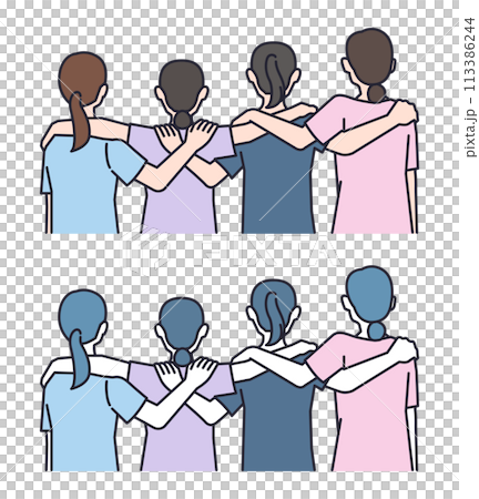 illustration of four nurses shoulder to shoulderのイラスト素材 [113386244] - PIXTA