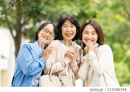 仲良しシニア女性　お出かけ 113386346