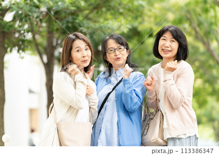 仲良しシニア女性　お出かけ 113386347