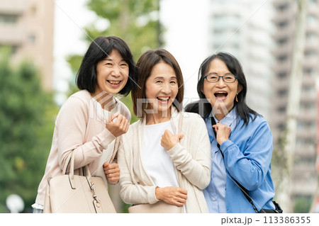 仲良しシニア女性　お出かけ 113386355