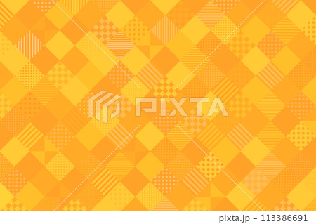 背景素材 オレンジ 四角形パターン ドットとストライプ背景  ななめ格子模様 バックグラウンド 113386691