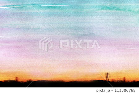 夕焼けグラデーションの風景イラスト 113386769
