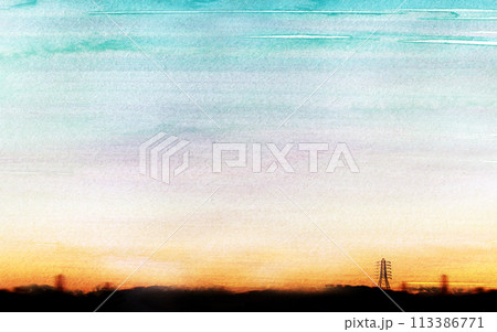夕焼けグラデーションの風景イラスト 113386771
