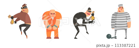 Man Criminal and Convict as Thief and Robber Vector Set 113387221