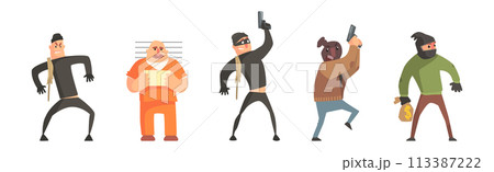Man Criminal and Convict as Thief and Robber Vector Set 113387222