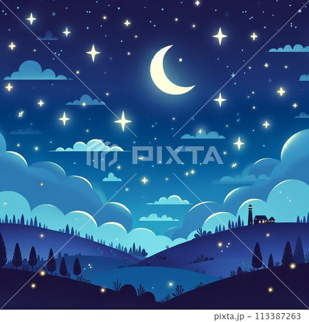 月と星の夜空 113387263