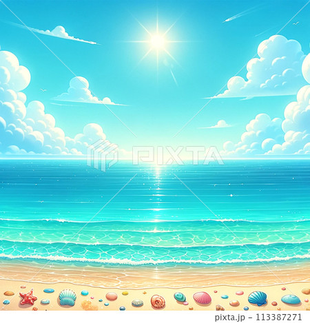 南の島の降り注ぐ太陽と青い海 113387271